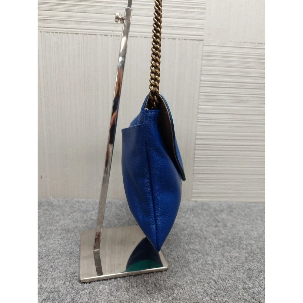 J Crew Women Crossbody Bag Small Blue Green Leather Chain Strap Envelope Flap